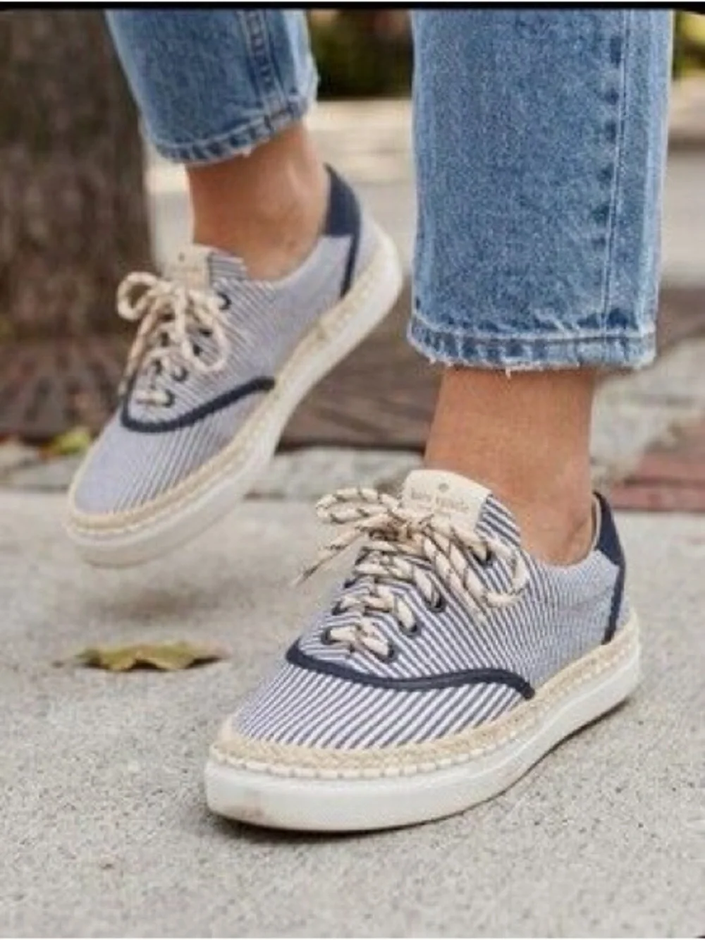 kate spade Navy and White Striped Lace-Up Sneakers